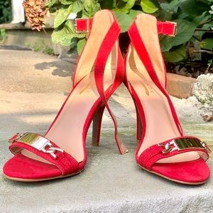 Brand New Bright Red Heels with Gold Accent